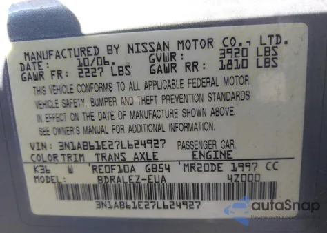 2007 Nissan Sentra 2.0S from USA, damaged, VIN 3N1AB61E27L624927